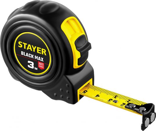 STAYER BlackMax 3м / 16мм рулетка в ударостойком полностью обрезиненном корпусе  и двумя фиксаторами
