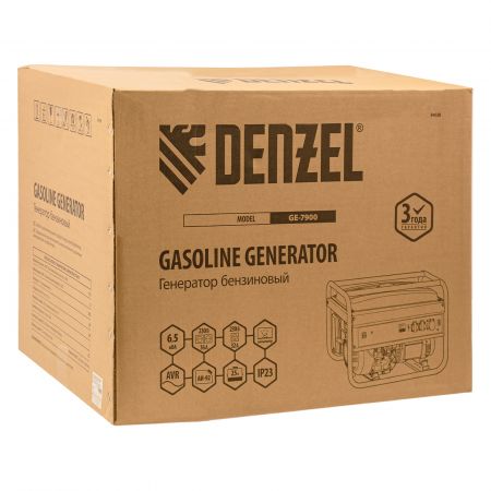 Генератор бензиновый GE 7900, 6.5 кВт, 220 В/50 Гц, 25 л, ручной пуск Denzel Генератор бензиновый GE 7900, 6.5 кВт, 220 В/50 Гц, 25 л, ручной пуск Denzel