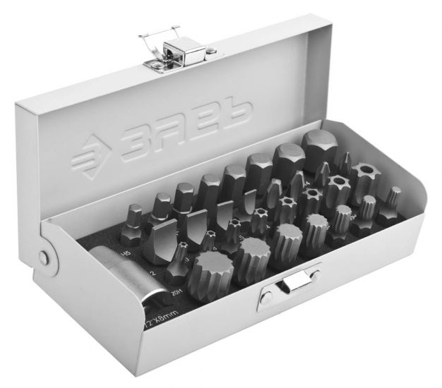 Набор ЗУБР Биты ЭКСПЕРТ специальные в металлическом боксе, PH, SL, HEX, TORX, SPLINE, 32 предмета 