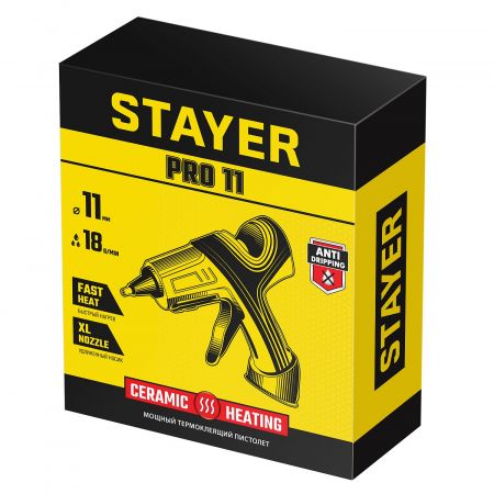 STAYER PRO 11 пистолет термоклеевой электрический, d 11 мм, 18 г/мин STAYER PRO 11 пистолет термоклеевой электрический, d 11 мм, 18 г/мин