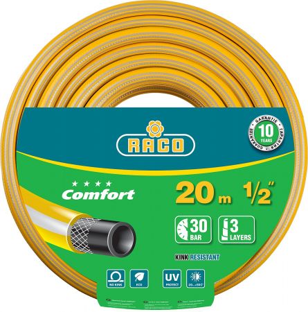 Шланг поливочный RACO COMFORT, 30атм., армированный, 3-х слойный, 1/2х20м Шланг поливочный RACO COMFORT, 30атм., армированный, 3-х слойный, 1/2х20м