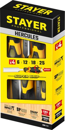 STAYER HERCULES набор стамесок-долот с двухкомпонентной рукояткой, 4шт