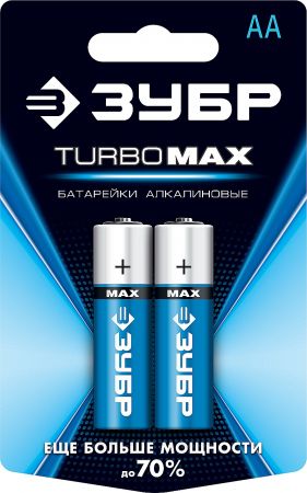 Батарейка ЗУБР TURBO MAX щелочная (алкалиновая), тип AA, 1,5В, 2шт на карточке 