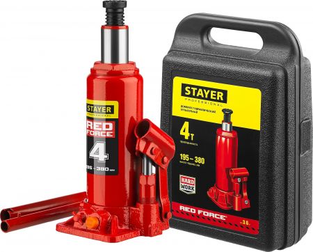 STAYER RED FORCE 4т 194-372мм домкрат бутылочный гидравлический в кейсе