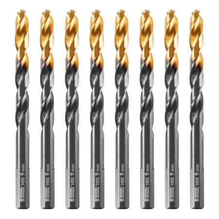 Сверло по металлу, 9 мм, HSS-Tin, Golden Tip, 8 шт. Denzel