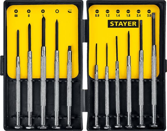 Набор STAYER STANDARD: Отвертки для точных работ, цельнометаллические, 11 предметов Набор STAYER STANDARD: Отвертки для точных работ, цельнометаллические, 11 предметов