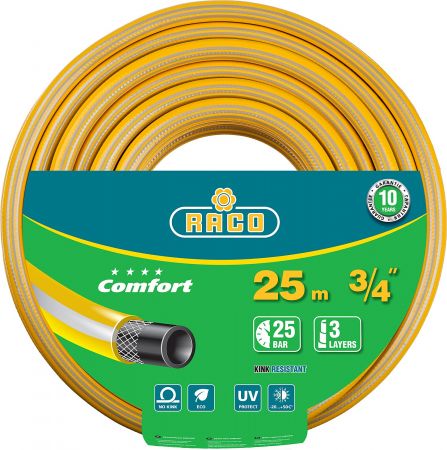 Шланг поливочный RACO COMFORT, 25атм., армированный, 3-х слойный, 3/4х25м