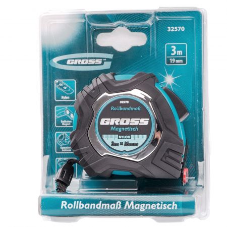Рулетка Magnetisch 3 м х 16 мм, обрезиненный корпус, автоматическая фиксация, Нейлоновое покрытиеытие, зацеп с магнитом Gross Рулетка Magnetisch 3 м х 16 мм, обрезиненный корпус, автоматическая фиксация, Нейлоновое покрытиеытие, зацеп с магнитом Gross