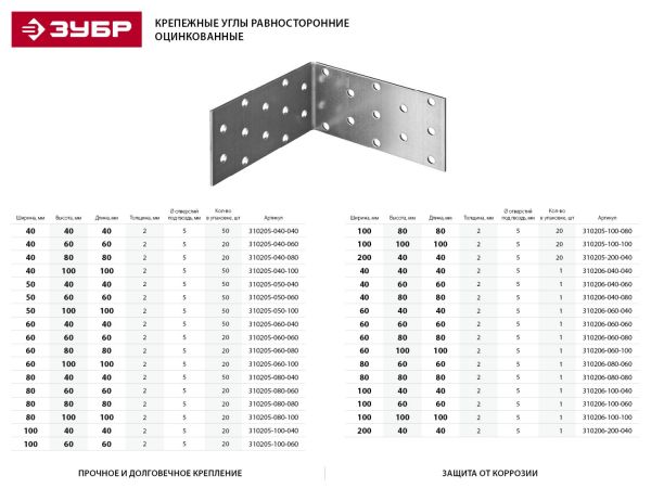 Уголок крепежный равносторонний УКР-2.0, 60х60х60 х 2мм, ЗУБР Уголок крепежный равносторонний УКР-2.0, 60х60х60 х 2мм, ЗУБР