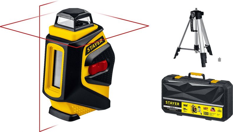 STAYER SL360-2 нивелир лазерный, 20м, крест + 360°, точн. +/-0,3 мм/м, штатив, кейс STAYER SL360-2 нивелир лазерный, 20м, крест + 360°, точн. +/-0,3 мм/м, штатив, кейс