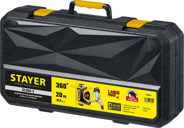 STAYER SL360-2 нивелир лазерный, 20м, крест + 360°, точн. +/-0,3 мм/м, штатив, кейс STAYER SL360-2 нивелир лазерный, 20м, крест + 360°, точн. +/-0,3 мм/м, штатив, кейс