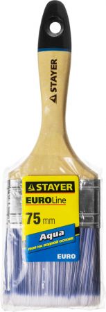 Кисть плоская STAYER "EURO", "AQUA" для воднодисперсионных и акриловых ЛКМ, искусств щетина, деревян ручка, 3"/75мм Кисть плоская STAYER "EURO", "AQUA" для воднодисперсионных и акриловых ЛКМ, искусств щетина, деревян ручка, 3"/75мм