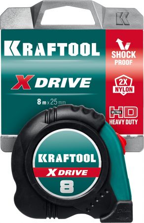 KRAFTOOL X-Drive 8м / 25мм рулетка с ударостойким обрезиненным корпусом KRAFTOOL X-Drive 8м / 25мм рулетка с ударостойким обрезиненным корпусом