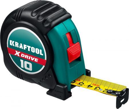 KRAFTOOL X-Drive 10м / 25мм рулетка с ударостойким обрезиненным корпусом