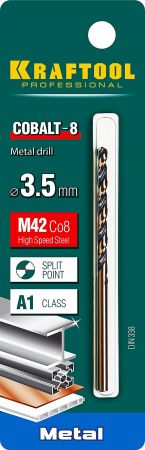 KRAFTOOL COBALT 3.5 х70мм, Сверло по металлу HSS-Co(8%) , сталь М42(S2-10-1-8) KRAFTOOL COBALT 3.5 х70мм, Сверло по металлу HSS-Co(8%) , сталь М42(S2-10-1-8)