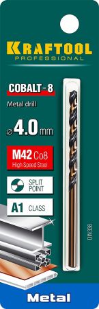 KRAFTOOL COBALT 4.0 х75мм, Сверло по металлу HSS-Co(8%) , сталь М42(S2-10-1-8) KRAFTOOL COBALT 4.0 х75мм, Сверло по металлу HSS-Co(8%) , сталь М42(S2-10-1-8)