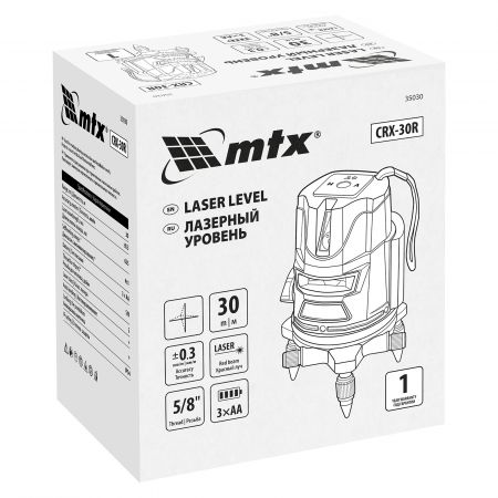 Лазерный уровень CRX-30R, 30 м, красный луч, батарейки, резьба 5/8" MTX Лазерный уровень CRX-30R, 30 м, красный луч, батарейки, резьба 5/8" MTX
