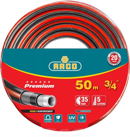 Шланг RACO "PREMIUM" поливочный, 40атм., армированный, 3-х слойный, 3/4"х50м Шланг RACO "PREMIUM" поливочный, 40атм., армированный, 3-х слойный, 3/4"х50м