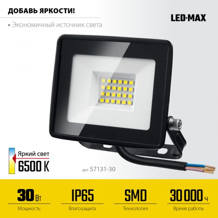 STAYER LED-MAX, 30 Вт, 6500K, IP 65, светодиодный прожектор (57131-30) STAYER LED-MAX, 30 Вт, 6500K, IP 65, светодиодный прожектор (57131-30)