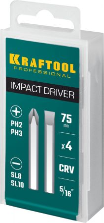 Биты для ударной отвертки 4 шт 75 мм, KRAFTOOL