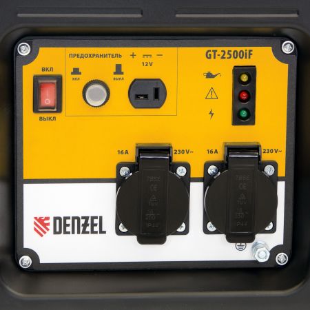Генератор инверторный GT-2500iF, 2.5 кВт, 230 В, бак 5 л, открытый корпус, ручной старт Denzel Генератор инверторный GT-2500iF, 2.5 кВт, 230 В, бак 5 л, открытый корпус, ручной старт Denzel
