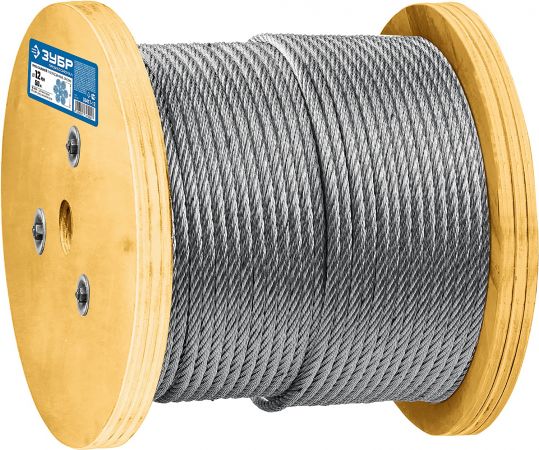 Трос грузоподъемный стальной, оцинкованный, DIN 3066, d=12 мм, L=50 м, ЗУБР Профессионал