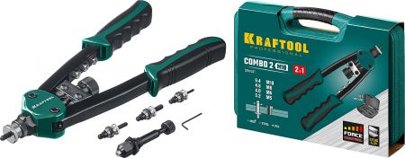 KRAFTOOL Combo2-M10 комбинированный компактный двуручный заклепочник в кейсе