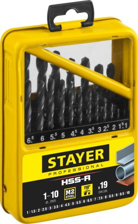 Набор STAYER Сверла PROFI по металлу, быстрорежущая сталь, в металл.боксе, 19шт Набор STAYER Сверла PROFI по металлу, быстрорежущая сталь, в металл.боксе, 19шт