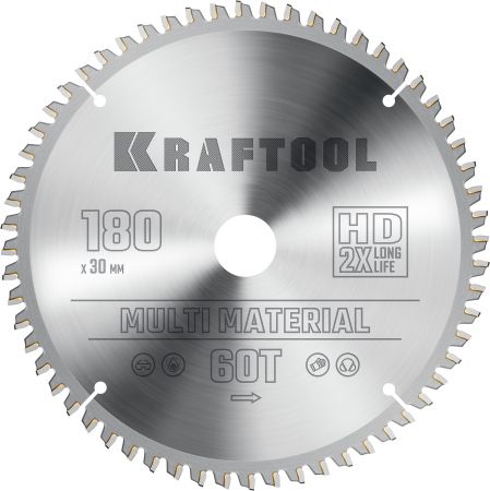 KRAFTOOL Multi Material, 180 х 30 мм, 60Т, пильный диск по алюминию (36953-180-30) KRAFTOOL Multi Material, 180 х 30 мм, 60Т, пильный диск по алюминию (36953-180-30)