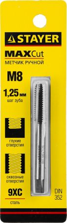 STAYER M8х1.25, метчик для сквозных и глухих отверстий, одинарный STAYER M8х1.25, метчик для сквозных и глухих отверстий, одинарный