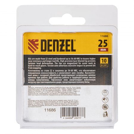 Бита IMPACT, PZ1x25 мм, лазерная обработка шлица, сталь S2, 10 шт., Е 6,3 Denzel Бита IMPACT, PZ1x25 мм, лазерная обработка шлица, сталь S2, 10 шт., Е 6,3 Denzel