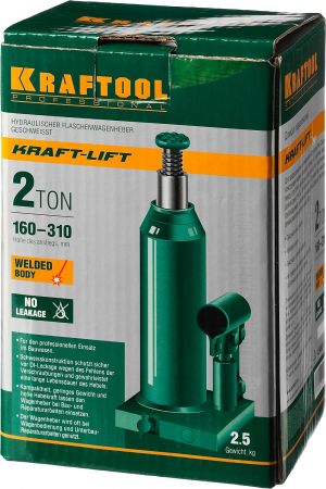 KRAFTOOL KRAFT-LIFT 2т, 160-310мм домкрат бутылочный гидравлический, KRAFT BODY