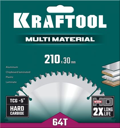 KRAFTOOL Multi Material, 210 х 30 мм, 64Т, пильный диск по алюминию (36953-210-30) KRAFTOOL Multi Material, 210 х 30 мм, 64Т, пильный диск по алюминию (36953-210-30)