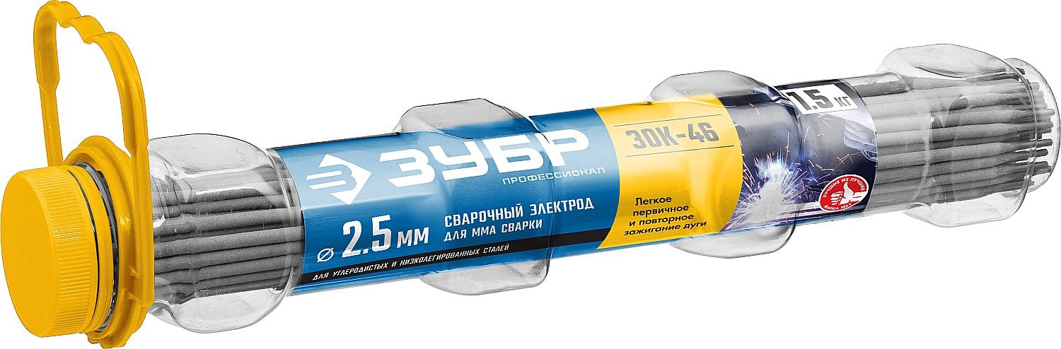 ЗУБР электрод сварочный ЗОК-46 с рутил-целлюлозным покрытием, для ММА сварки, d 2.5 х 350 мм, 1,5 кг. Профессионал.