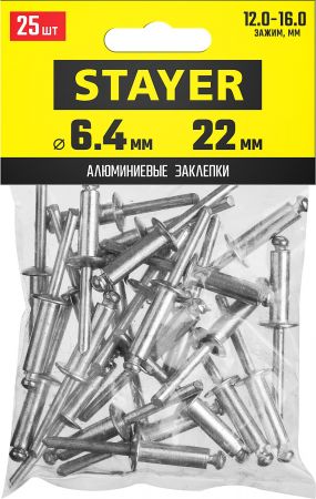Алюминиевые заклепки Pro-FIX, 6.4 х 22 мм, 25 шт., STAYER Professional Алюминиевые заклепки Pro-FIX, 6.4 х 22 мм, 25 шт., STAYER Professional