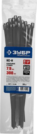 Кабельные стяжки нержавеющие КС-Н, 7.9 х 300 мм, 25 шт, ЗУБР Кабельные стяжки нержавеющие КС-Н, 7.9 х 300 мм, 25 шт, ЗУБР