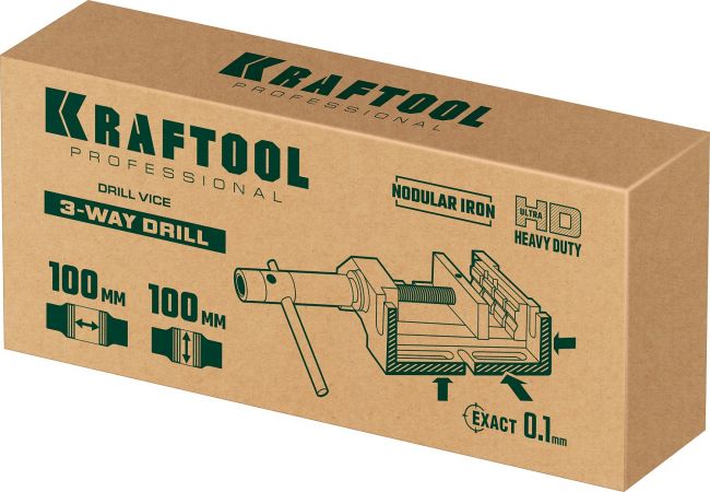 KRAFTOOL, 100 мм, станочные трехсторонние сверлильные тиски