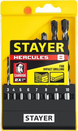 STAYER HERCULES 8 шт:  d 3-4-5-6-7-8-9-10 мм набор сверл по бетону PROFESSIONAL