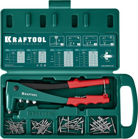 Заклепочник KRAFTOOL MaxKraft для заклёпок d=2,4 / 3,2 / 4,0 / 4,8 мм - алюминий и сталь, d=2,4 / 3,2 / 4,0 - нерж. сталь, с литым корпусом, в бокс