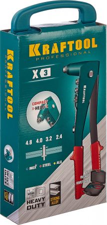 Заклепочник KRAFTOOL MaxKraft для заклёпок d=2,4 / 3,2 / 4,0 / 4,8 мм - алюминий и сталь, d=2,4 / 3,2 / 4,0 - нерж. сталь, с литым корпусом, в бокс