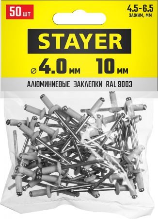 Алюминиевые заклепки Color-FIX, 4.0 х 10 мм, RAL 9003 белый, 50 шт., STAYER Professional Алюминиевые заклепки Color-FIX, 4.0 х 10 мм, RAL 9003 белый, 50 шт., STAYER Professional