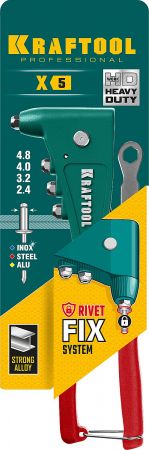 Заклепочник с усиленным литым корпусом KRAFTOOL KraftSteel для заклёпок d=2,4 / 3,2 / 4,0 / 4,8 мм - алюминий и сталь, d=2,4/3,2/4,0 - нерж. сталь