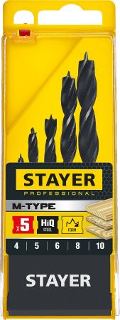 Набор STAYER PROFI Свёрла по дереву, в боксе, 4, 5, 6, 8, 10мм, 5шт Набор STAYER PROFI Свёрла по дереву, в боксе, 4, 5, 6, 8, 10мм, 5шт