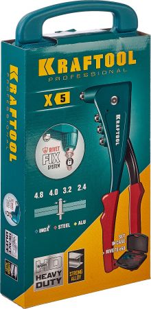 Заклепочник с усиленным литым корпусом KRAFTOOL KraftSteel для заклёпок d=2,4 / 3,2 / 4,0 / 4,8 мм - алюминий и сталь, d=2,4/3,2/4,0 - нерж. сталь