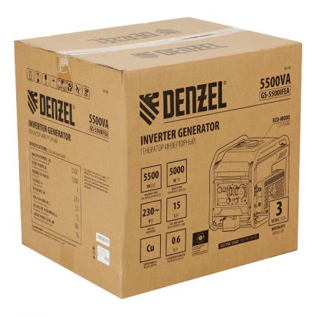 Генератор инверторный GS-5500iFEA, 5,5 кВт, 230 В, открытый корпус, электростартер, ATS DENZEL, 94720 Генератор инверторный GS-5500iFEA, 5,5 кВт, 230 В, открытый корпус, электростартер, ATS DENZEL, 94720