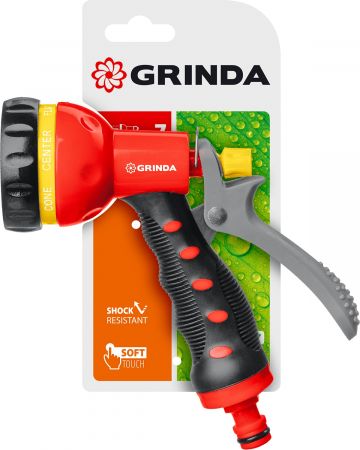 GRINDA T-7, 7 режимов, курок сзади, пистолет поливочный, пластиковый с TPR