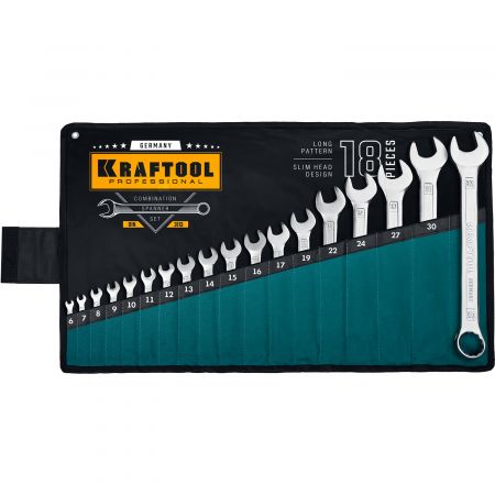 Набор KRAFTOOL EXPERT: Ключи гаечные комбинированные, Cr-V сталь, хромированные, 6-32мм, 18шт