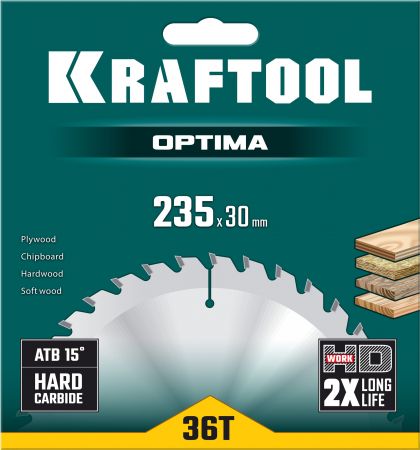 KRAFTOOL Optima 235х30мм 36Т, диск пильный по дереву