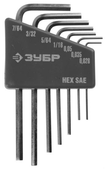 Набор ключей имбусовых ЗУБРЭКСПЕРТМИНИ для точных работ, Cr-V,HEX SAE 0,028,0,035,0,05,1/16,5/64,3/32,7/64 дюйма,7шт 