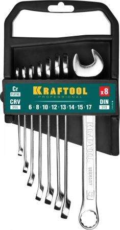 Набор KRAFTOOL EXPERT: Ключи гаечные комбинированные, Cr-V сталь, хромированные, 8-19мм, 8шт